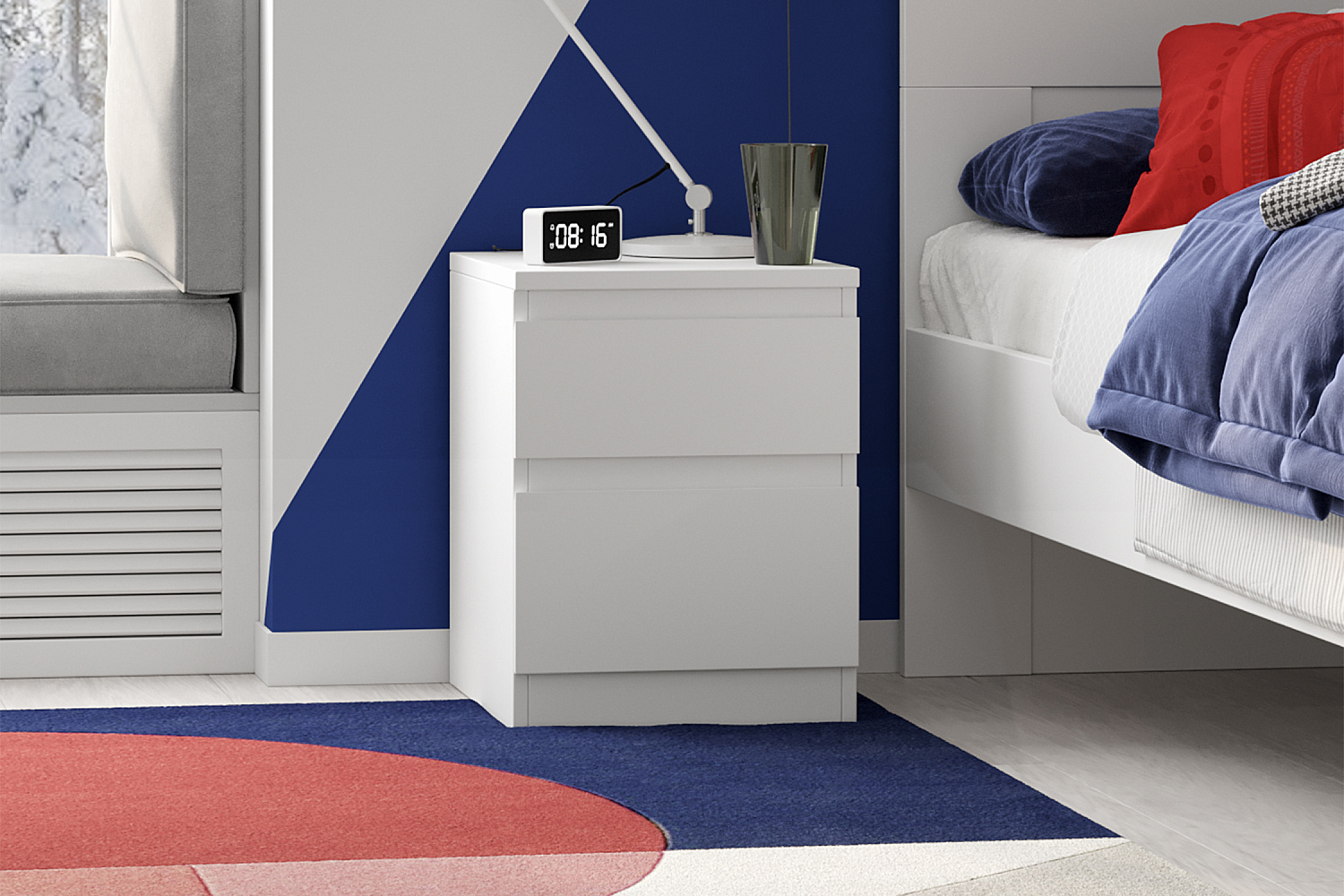 Тумба прикроватная Кастор 2 ящика белая 