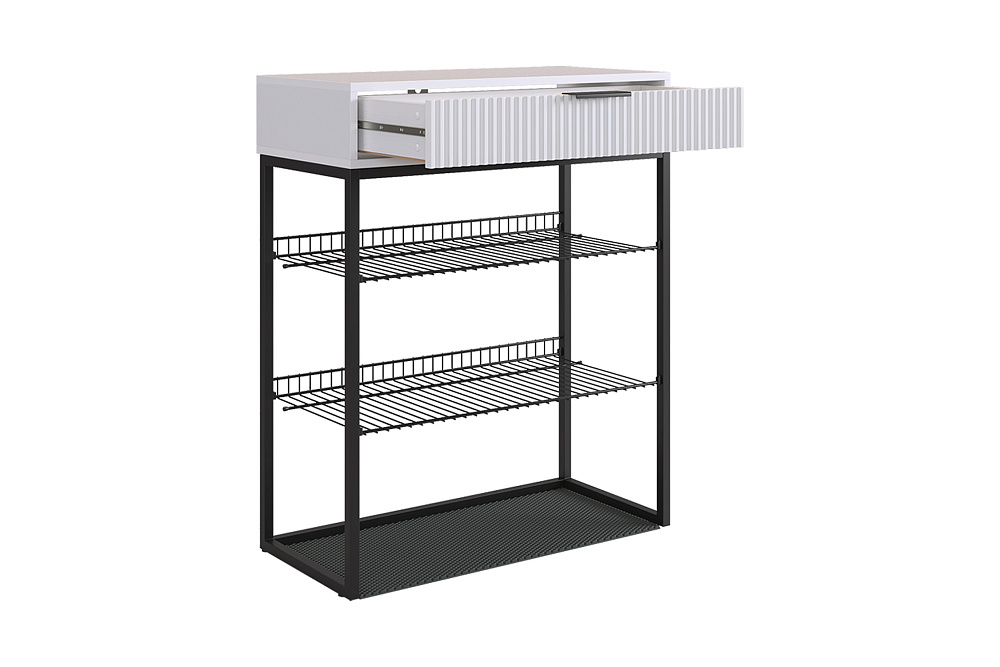 Обувница Вельвет черный муар / белый матовый