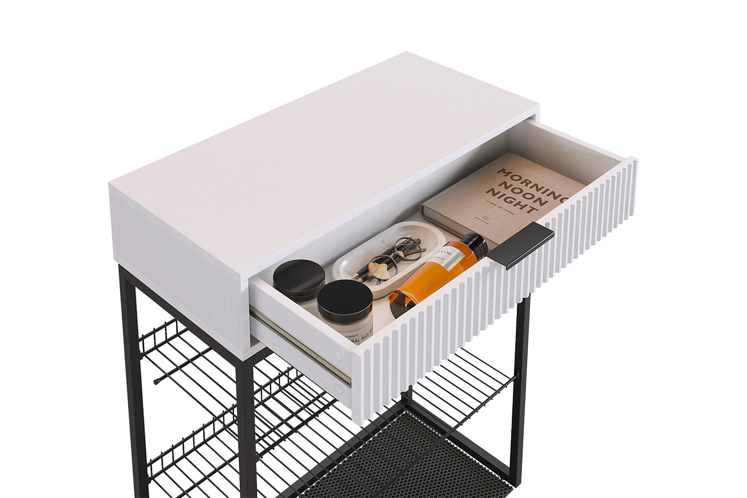 Обувница Вельвет черный муар / белый матовый