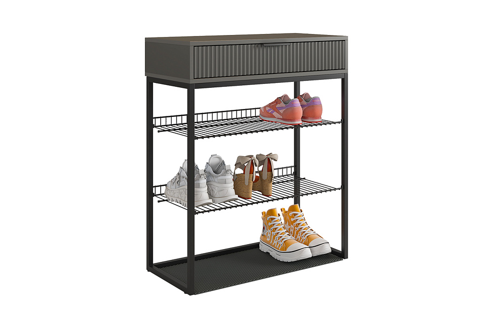 Обувница Вельвет черный муар / графит матовый