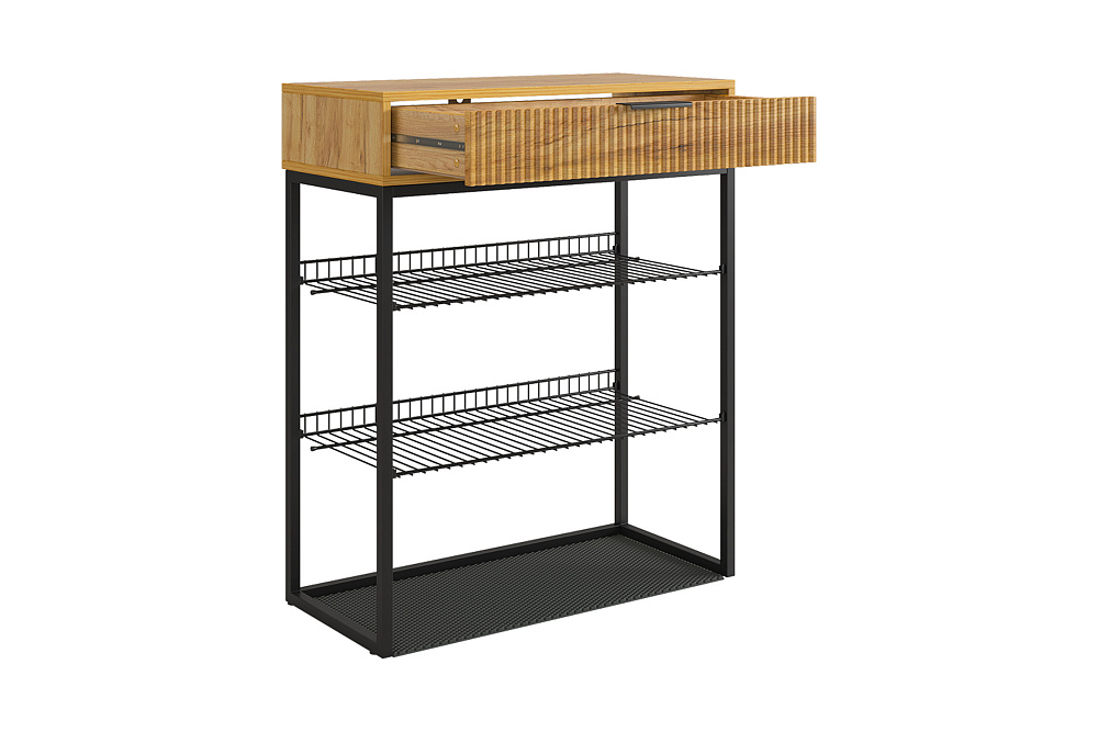 Обувница Вельвет черный муар / акация светлая