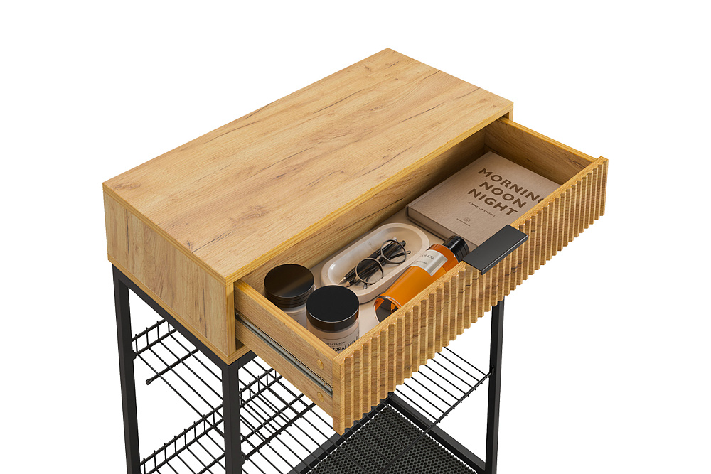 Обувница Вельвет черный муар / акация светлая