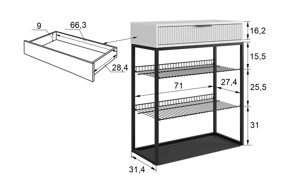 Обувница Вельвет черный муар / акация светлая