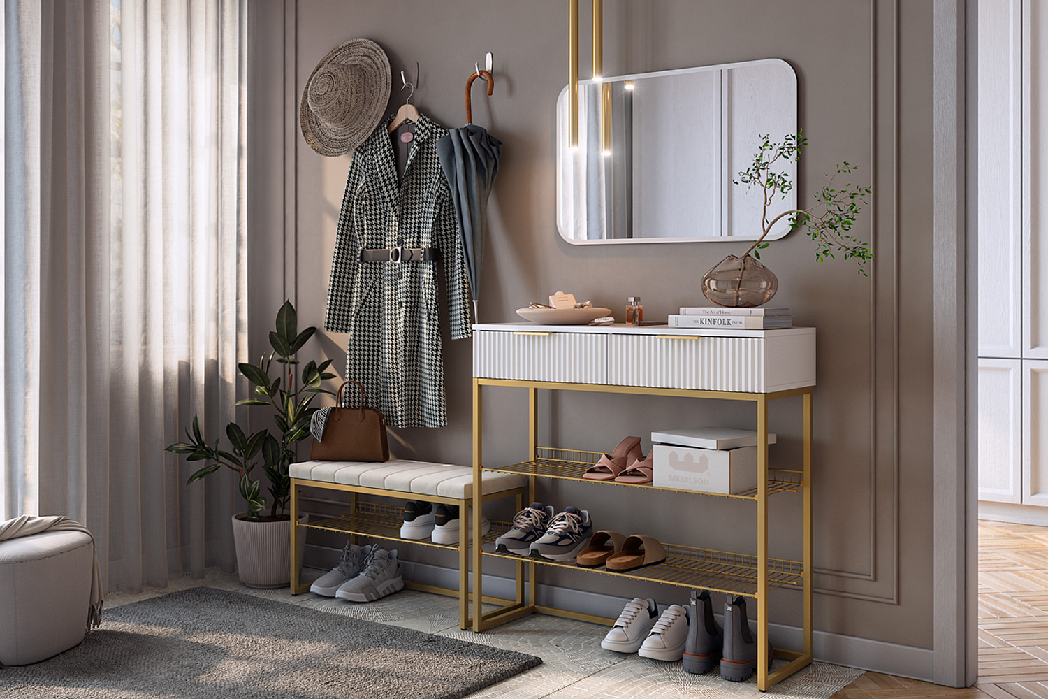 Обувница Классная 1 золото / белый матовый