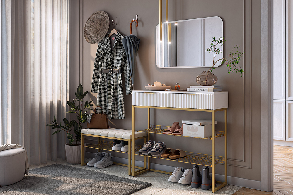 Обувница Классная 1 золото / белый матовый