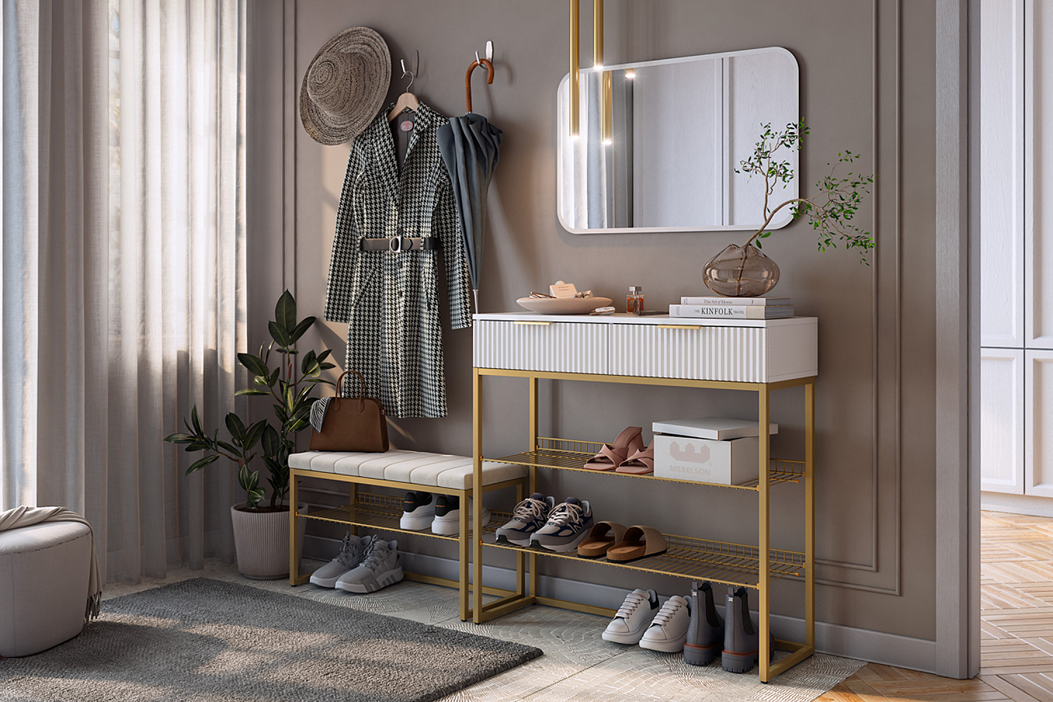 Обувница Классная 2 золото / велюр крем