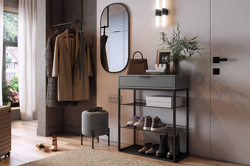 Обувница Краш черный муар / графит