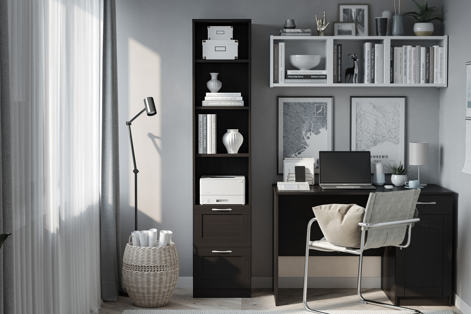 Стеллаж Сириус с двумя ящиками венге