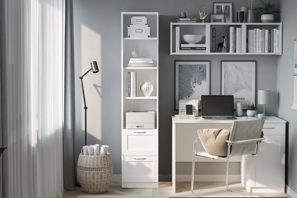 Стеллаж Сириус с двумя ящиками белый