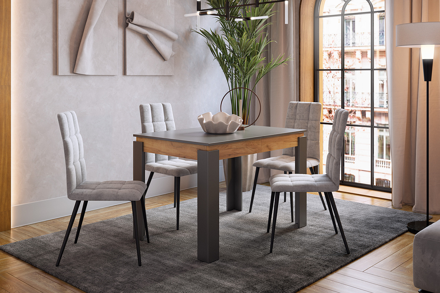 Стол обеденный раздвижной Гермес 2 графит / дуб крафт золотой