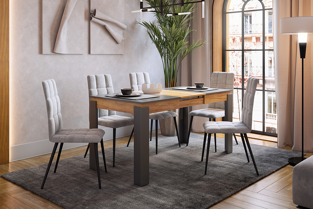 Стол обеденный раздвижной Гермес 2 графит / дуб крафт золотой