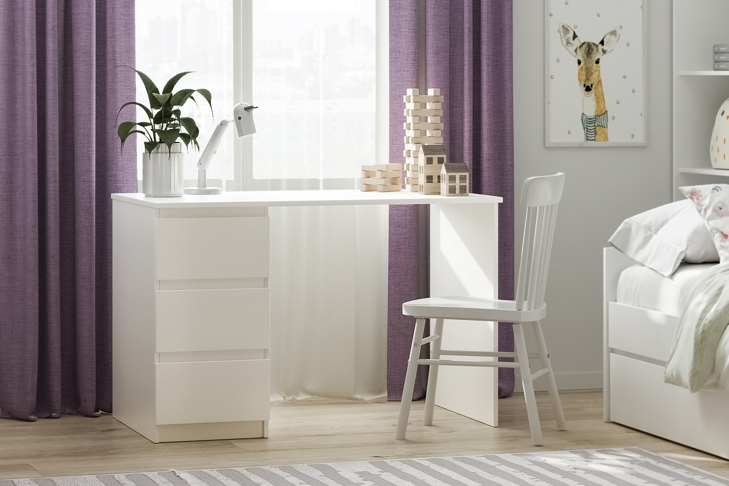 Письменный стол Кастор белый 3 ящика 