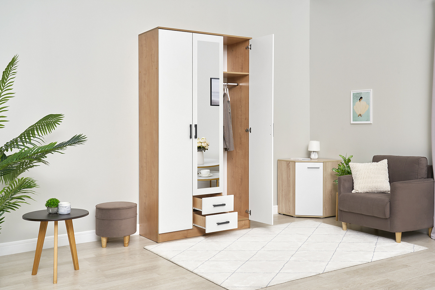 Шкаф Трио дуб вотан / белый