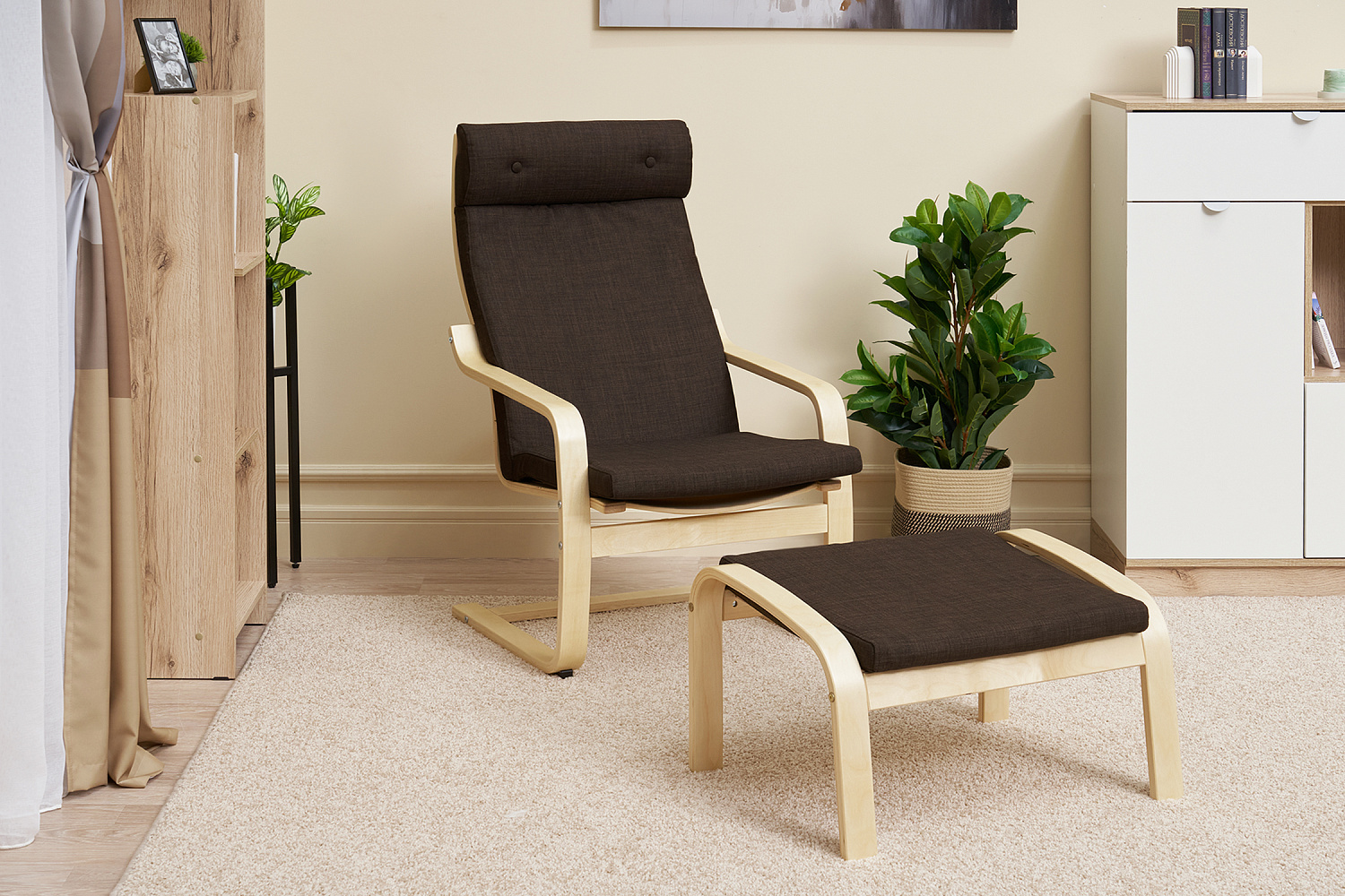 Кресло Тириль коричневое / натуральное