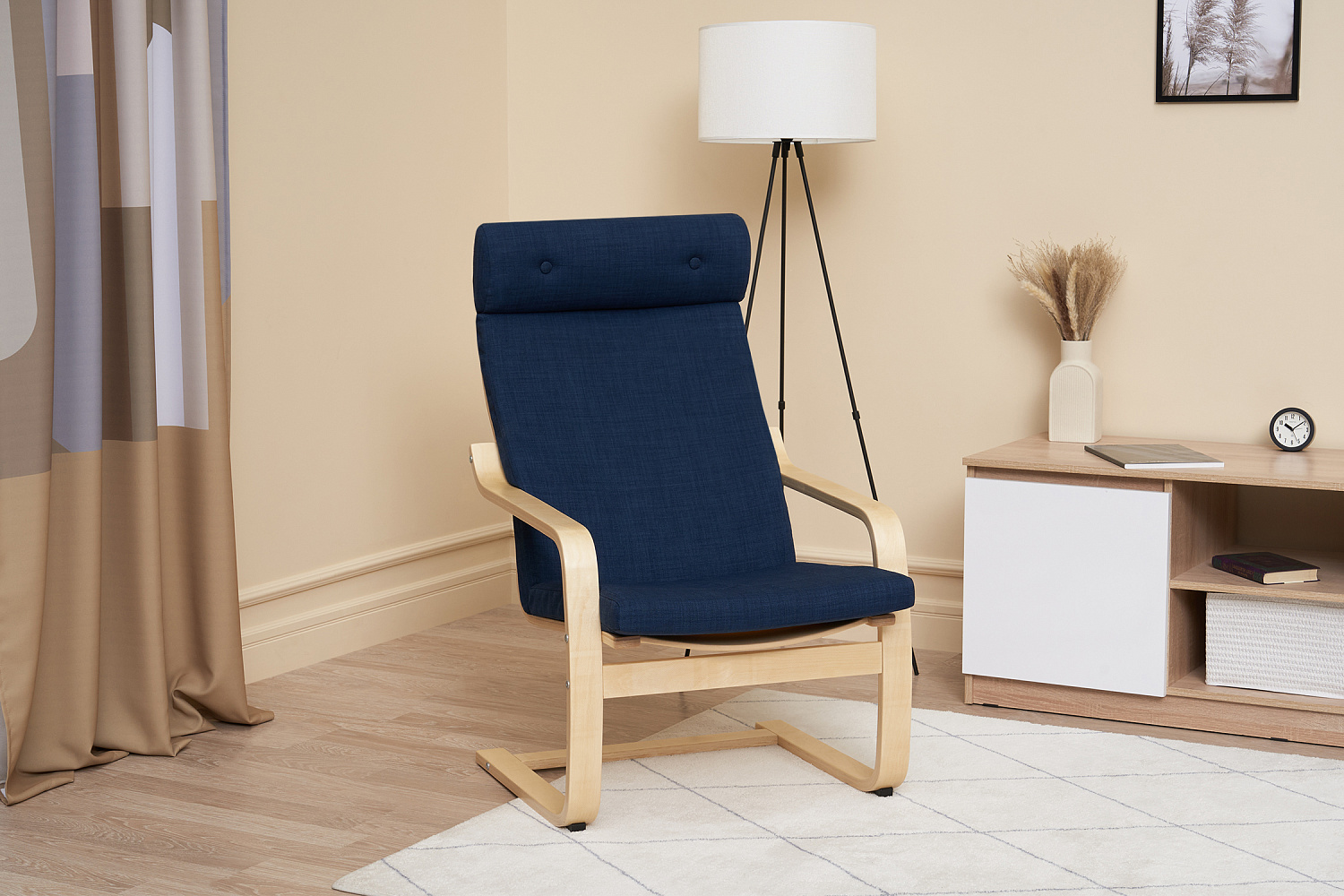 Кресло Тириль темно-синее / натуральное