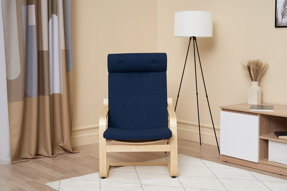 Кресло Тириль темно-синее / натуральное