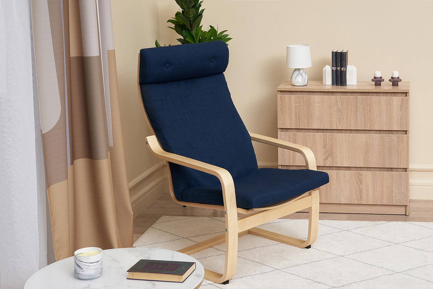 Кресло Тириль темно-синее / натуральное