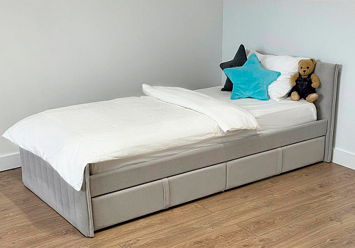 Кровать с ящиками Твикс велюр галька