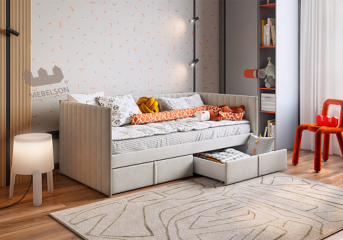 Софа с ящиками Твикс велюр галька