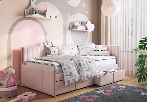 Софа Твикс велюр нежно-розовый