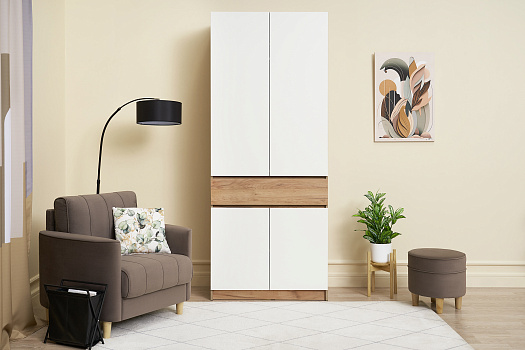 Шкаф 2-х створчатый с ящиком Веллум дуб крафт золотой / белый