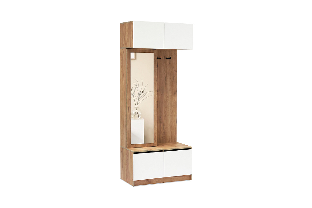 Вешалка с зеркалом Веллум дуб крафт золотой / белый