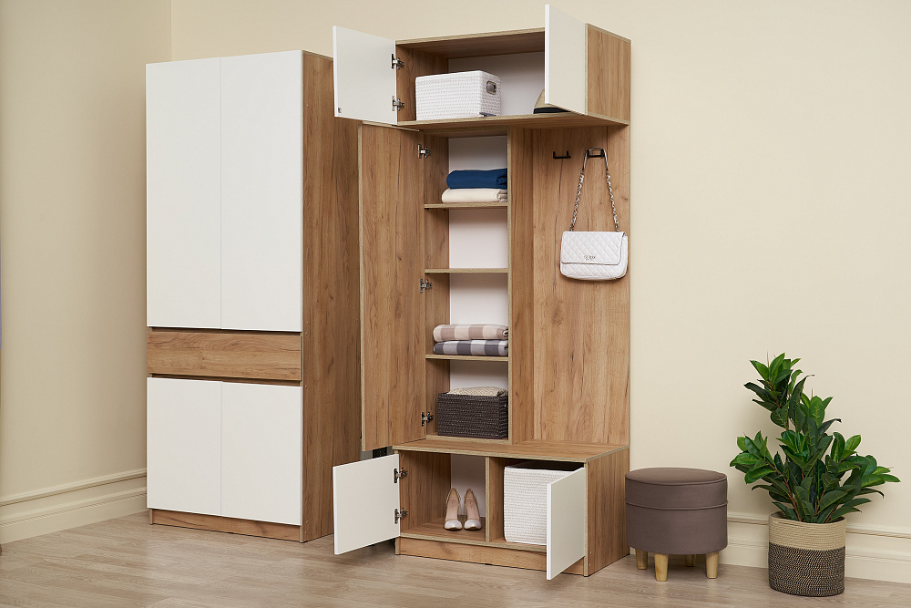 Вешалка с зеркалом Веллум дуб крафт золотой / белый