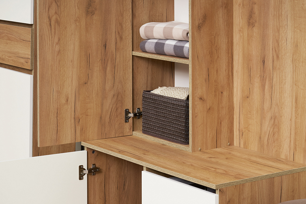 Вешалка с зеркалом Веллум дуб крафт золотой / белый