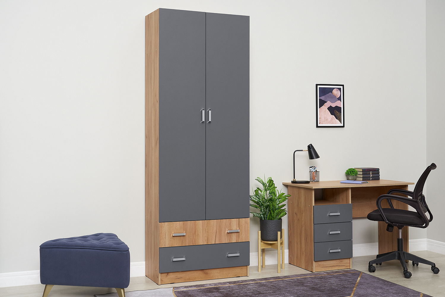 Шкаф Мартина 2-дверный графит / дуб крафт