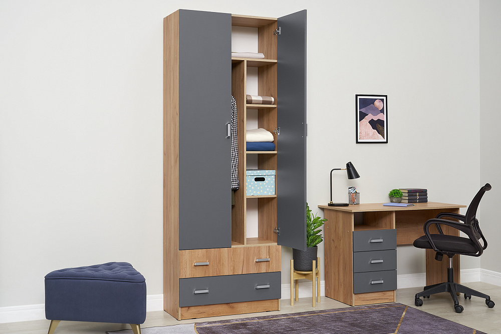 Шкаф Мартина 2-дверный графит / дуб крафт