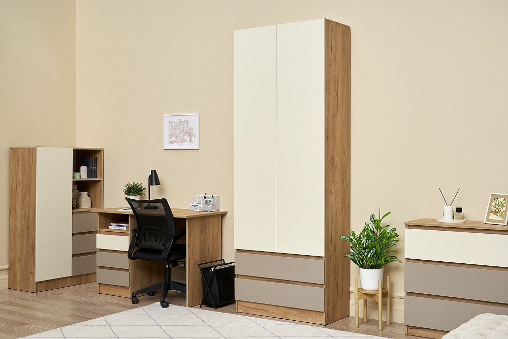 Шкаф 2-х дверный Челси Color дуб крафт / слоновая кость / глиняный серый