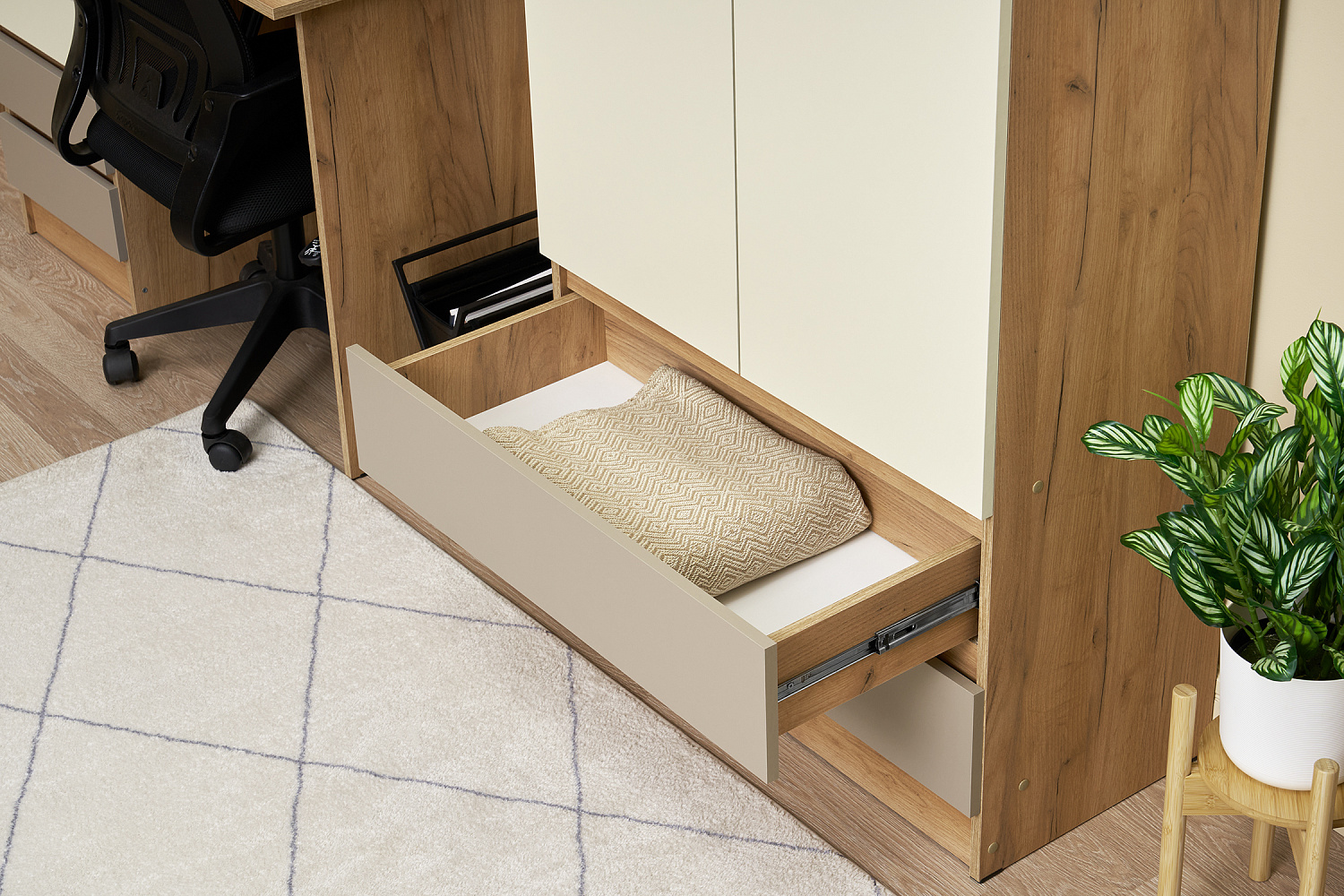 Шкаф 2-х дверный Челси Color дуб крафт / слоновая кость / глиняный серый