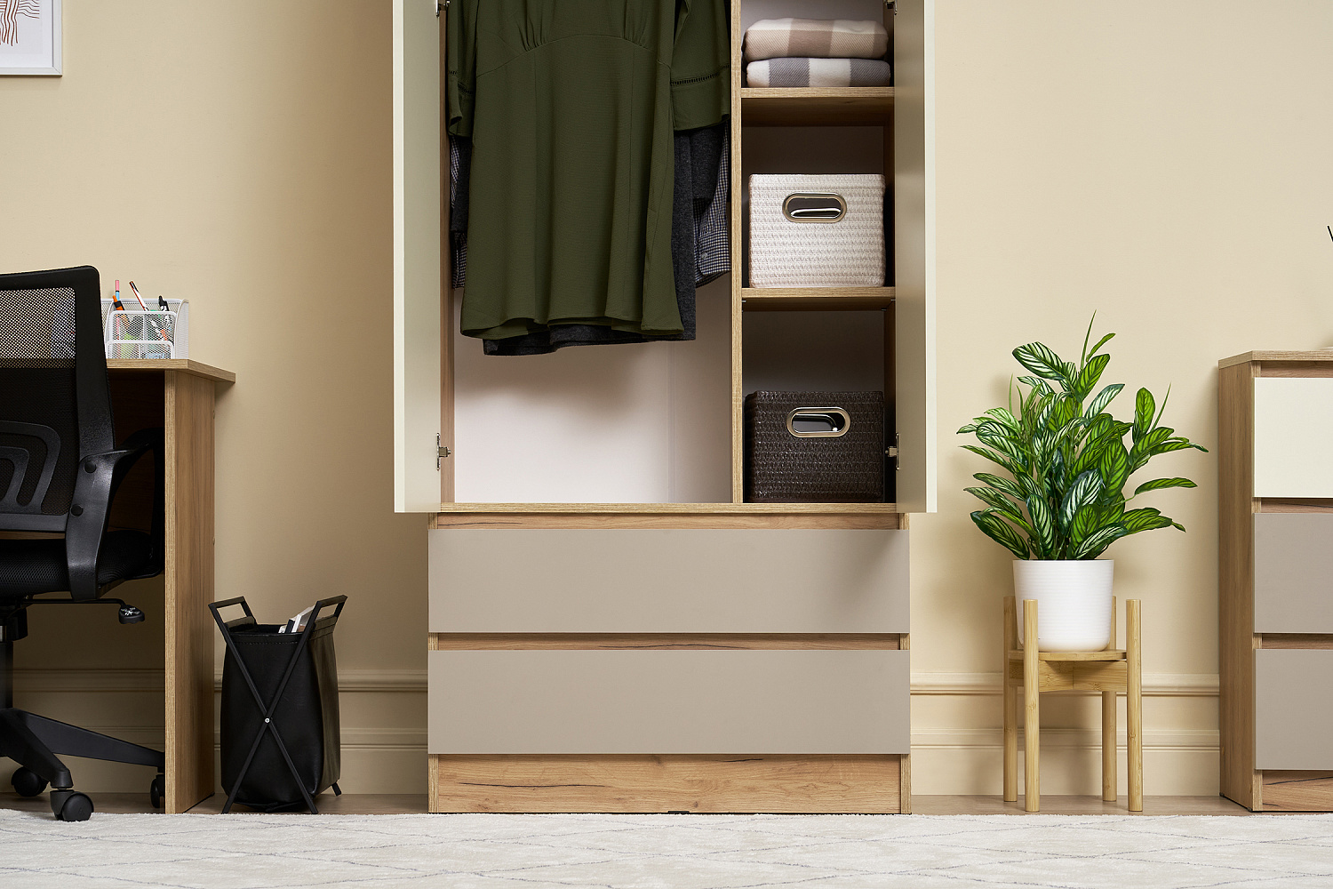 Шкаф 2-х дверный Челси Color дуб крафт / слоновая кость / глиняный серый