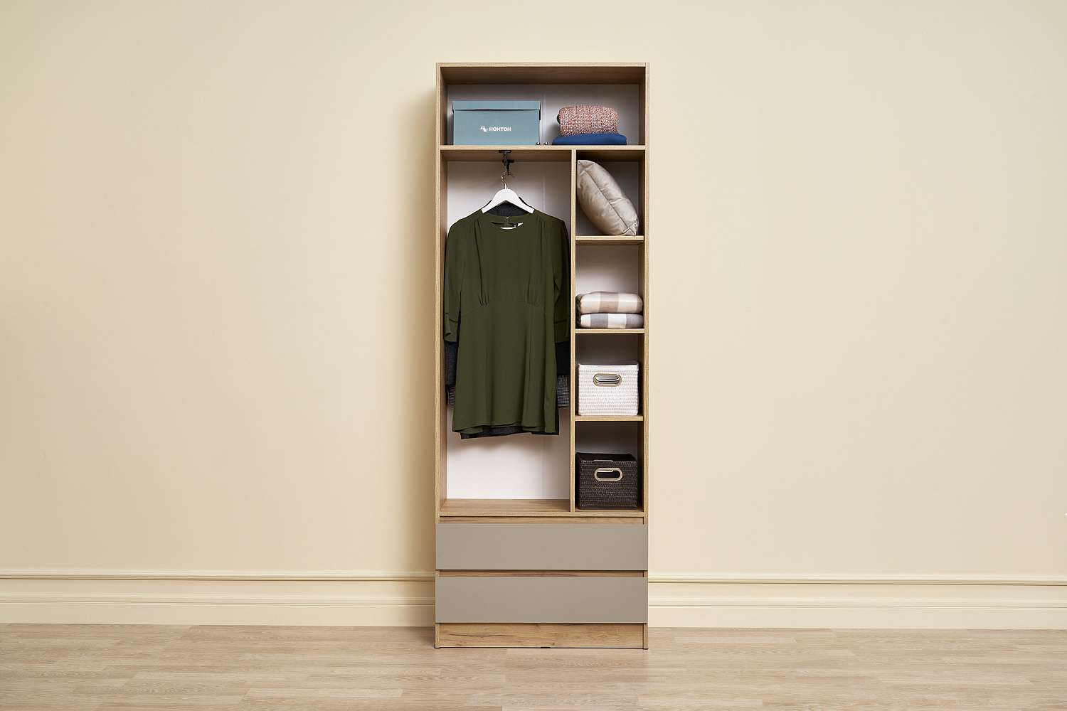 Шкаф 2-х дверный Челси Color дуб крафт / слоновая кость / глиняный серый