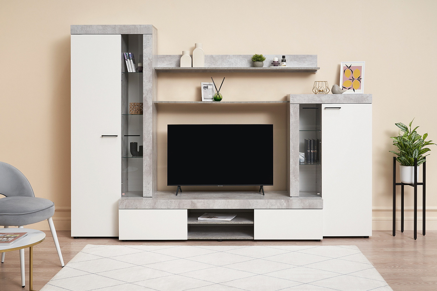 Гостиная Мартин белый / цемент светлый