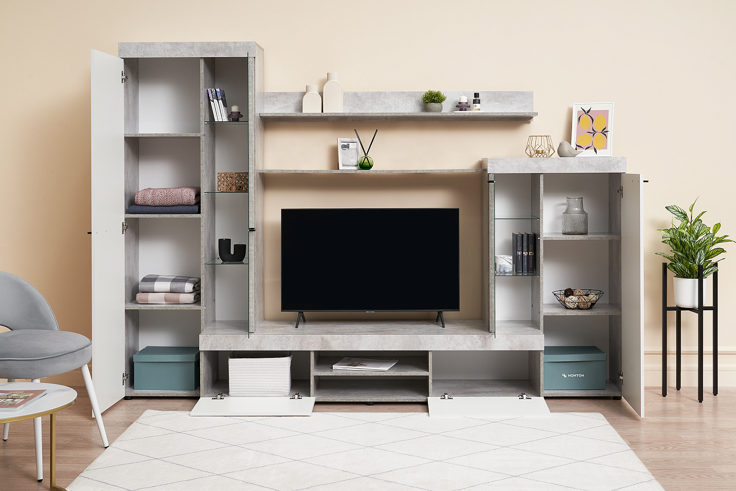 Гостиная Мартин белый / цемент светлый