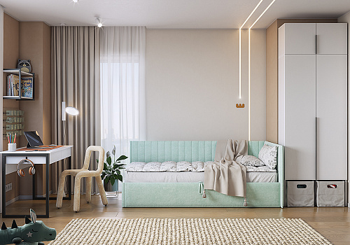 Детская Баско К1 белое дерево / черный муар / мята