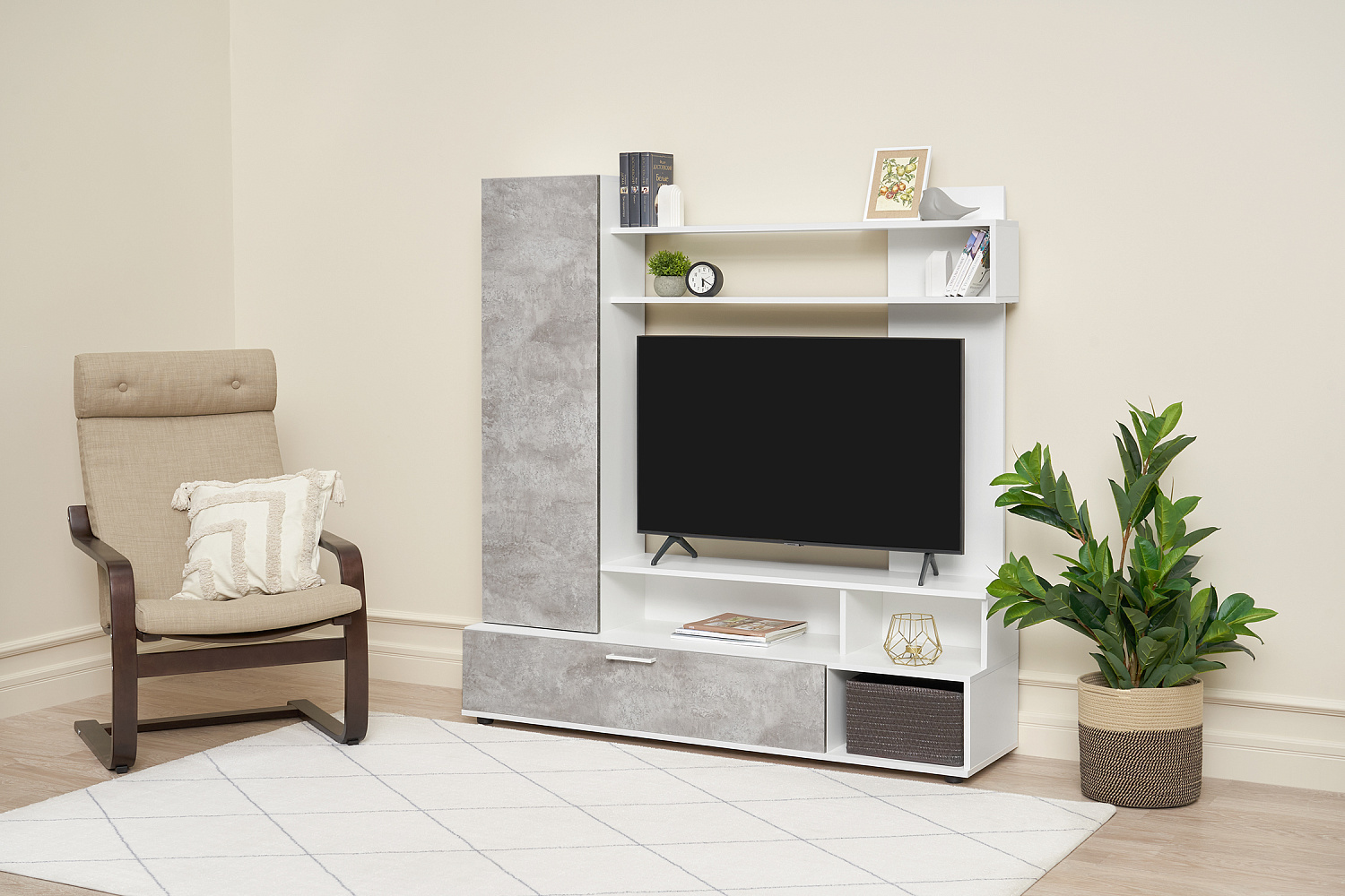 Гостиная Коста белый / цемент светлый