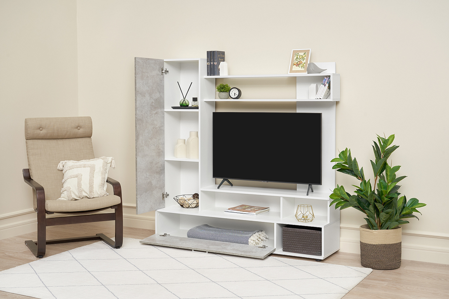 Гостиная Коста белый / цемент светлый