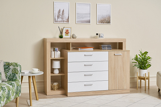 Комод Ангара сонома / белый глянец