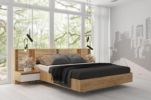 Кровать Бостон с тумбами 1.6 м дуб крафт золотой / белый глянец