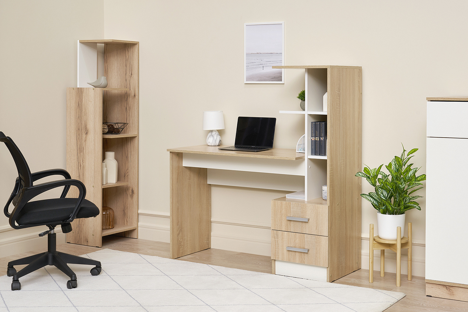 Стол компьютерный с надстройкой №2 дуб сонома / белый