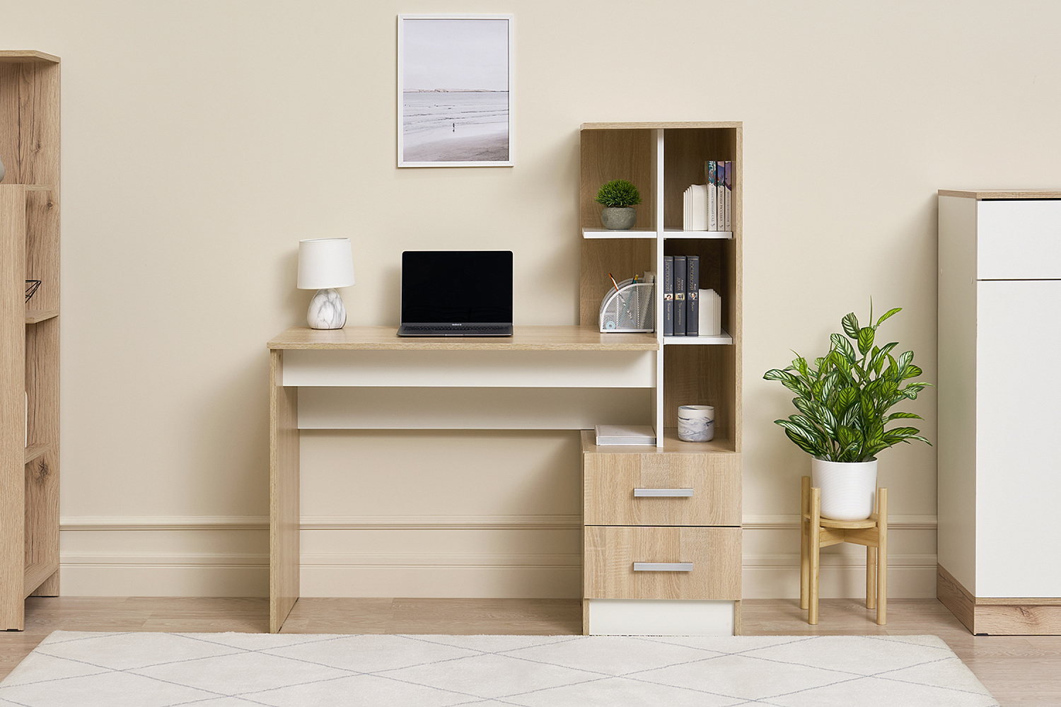 Стол компьютерный с надстройкой №2 дуб сонома / белый