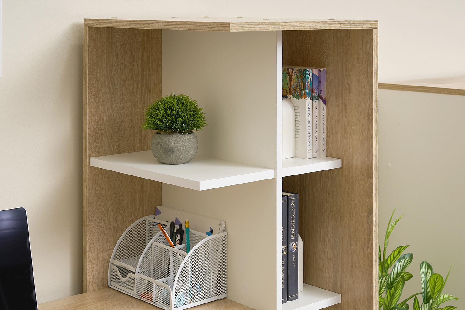 Стол компьютерный с надстройкой №2 дуб сонома / белый