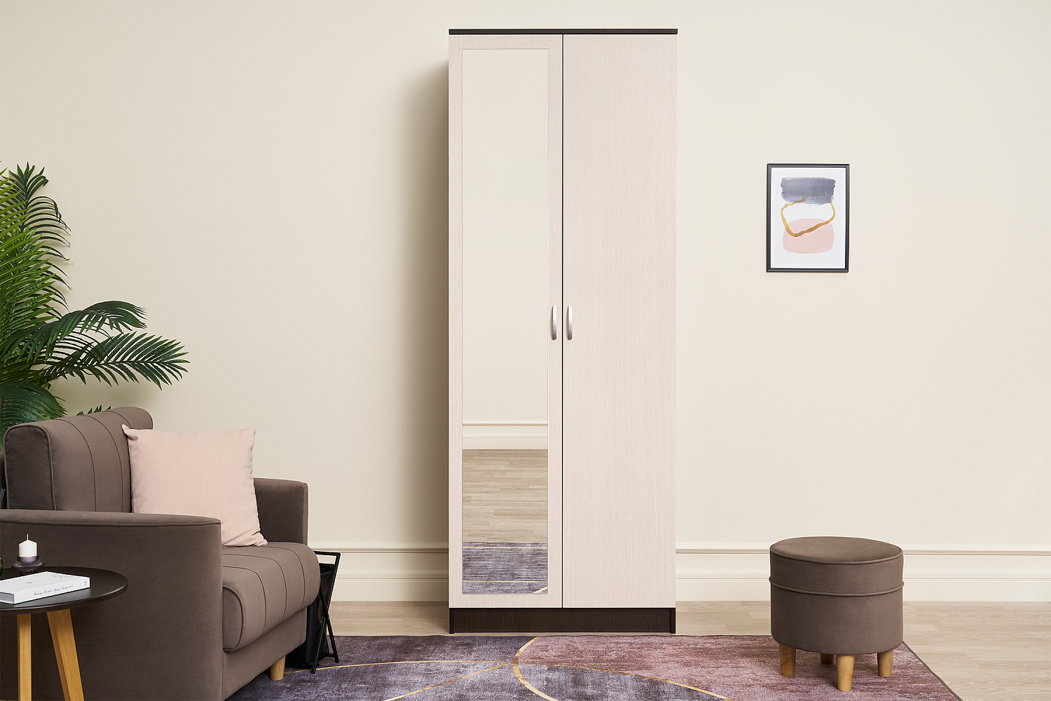 Шкаф 2-х створчатый с зеркалом Ронда ШК-20 венге / дуб белфорд