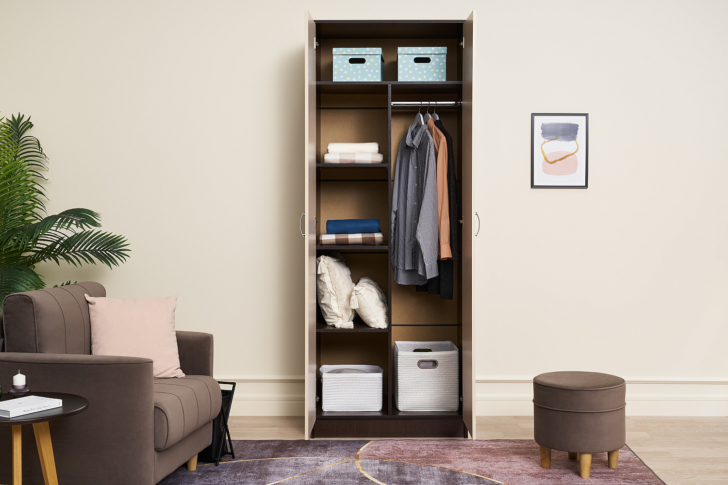 Шкаф 2-х створчатый с зеркалом Ронда ШК-20 венге / дуб белфорд