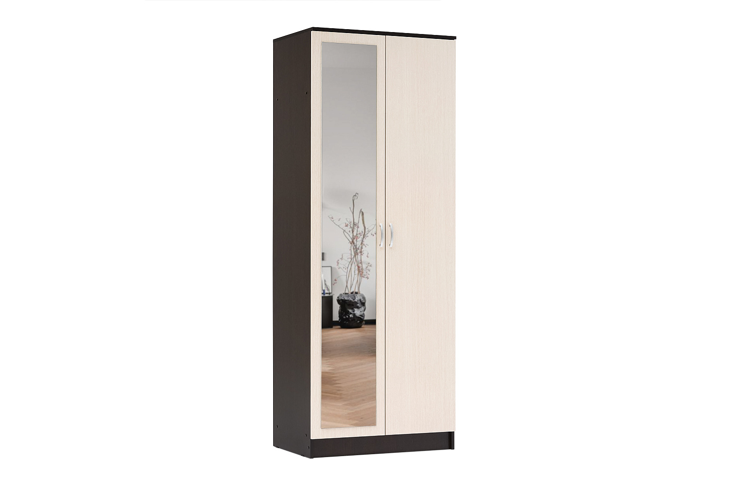 Шкаф 2-х створчатый с зеркалом Ронда ШК-20 венге / дуб белфорд