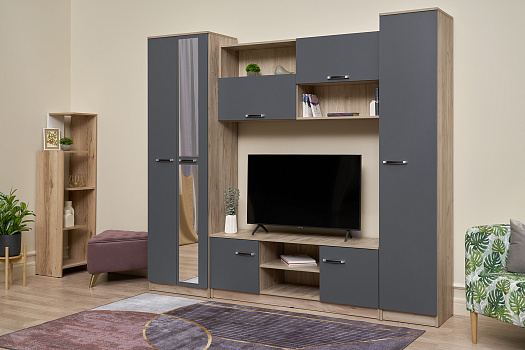 Гостиная Герда дуб крафт серый / серый графит