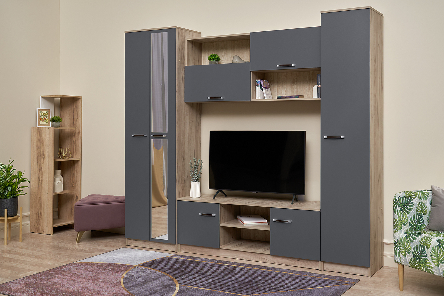 Гостиная Герда дуб крафт серый / серый графит