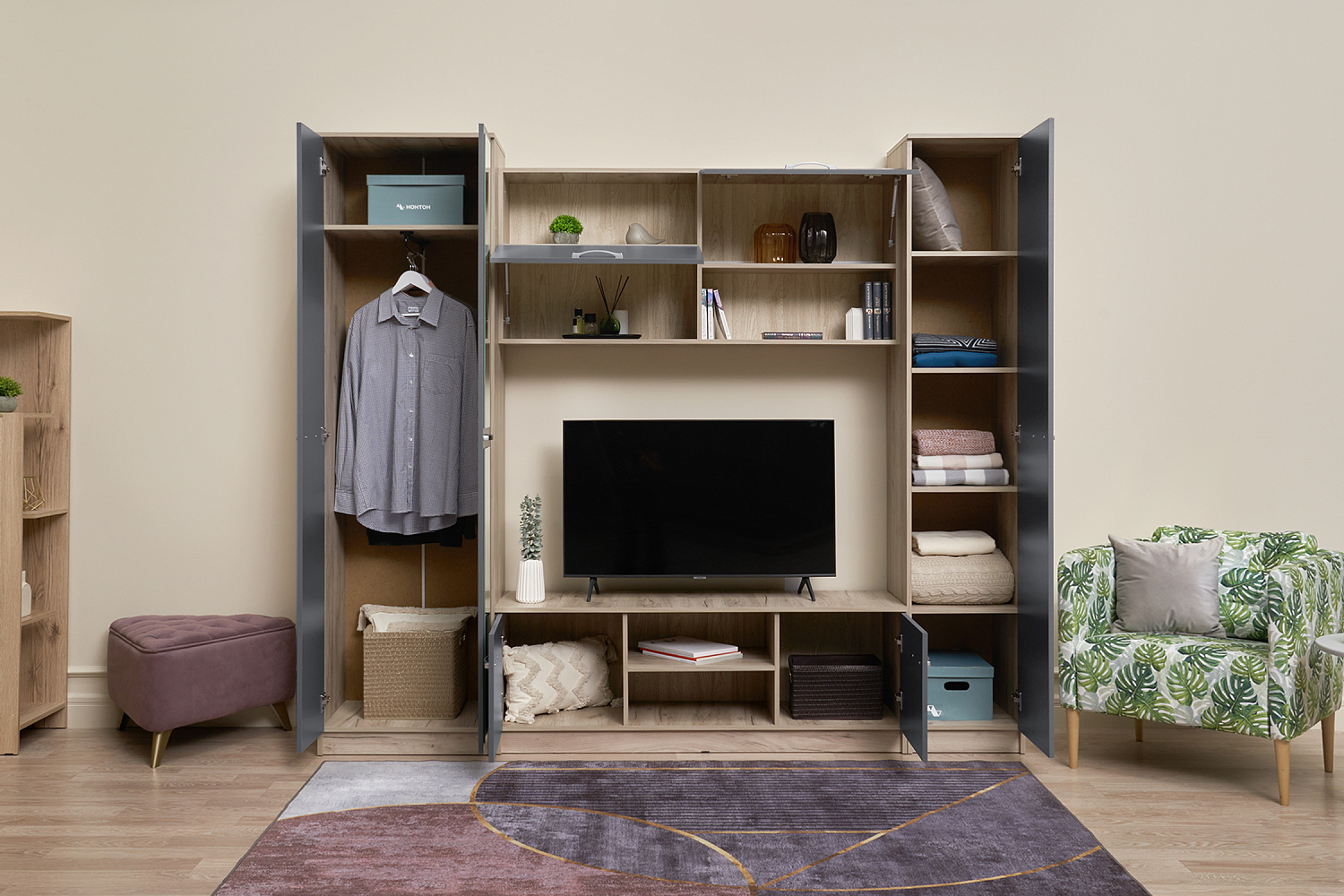 Гостиная Герда дуб крафт серый / серый графит